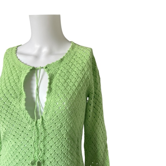Vintage Y2K Banana Republic Bright Green Open Crochet Top Cotton Fairy Fairycore - Picture 7 of 11